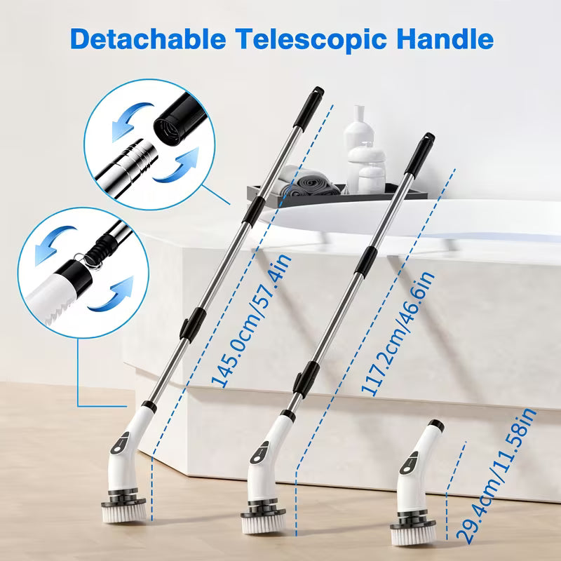 Powerful Cordless Spin Scrubber, Electric Bathroom Cleaning Brush with 7 Replaceable Heads & Long Telescopic Handle for Tub, Tile, Floor & Kitchen