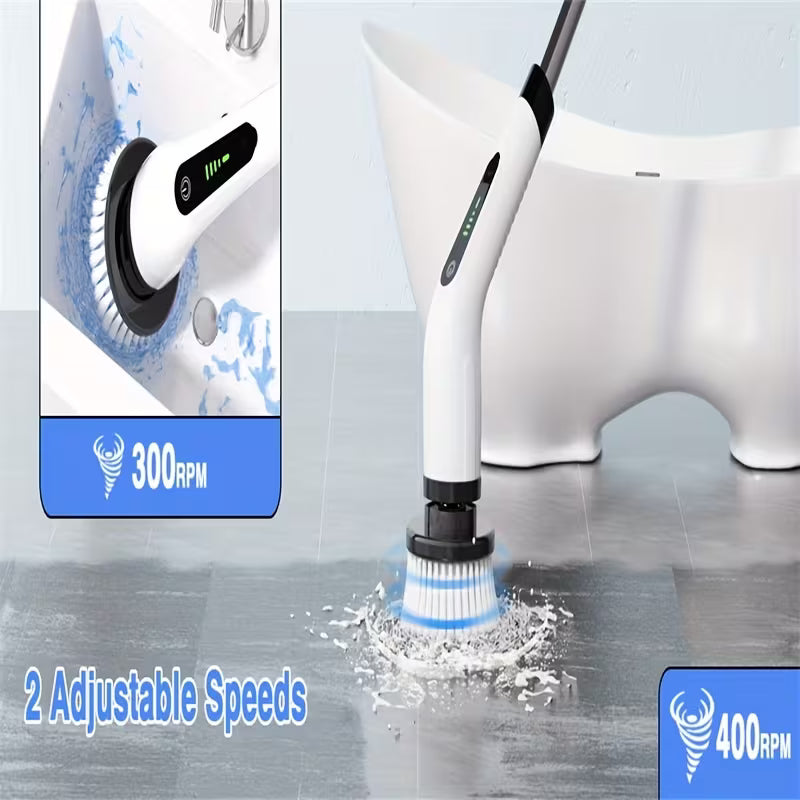 Powerful Cordless Spin Scrubber, Electric Bathroom Cleaning Brush with 7 Replaceable Heads & Long Telescopic Handle for Tub, Tile, Floor & Kitchen