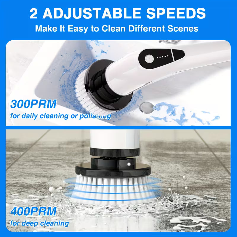 Powerful Cordless Spin Scrubber, Electric Bathroom Cleaning Brush with 7 Replaceable Heads & Long Telescopic Handle for Tub, Tile, Floor & Kitchen